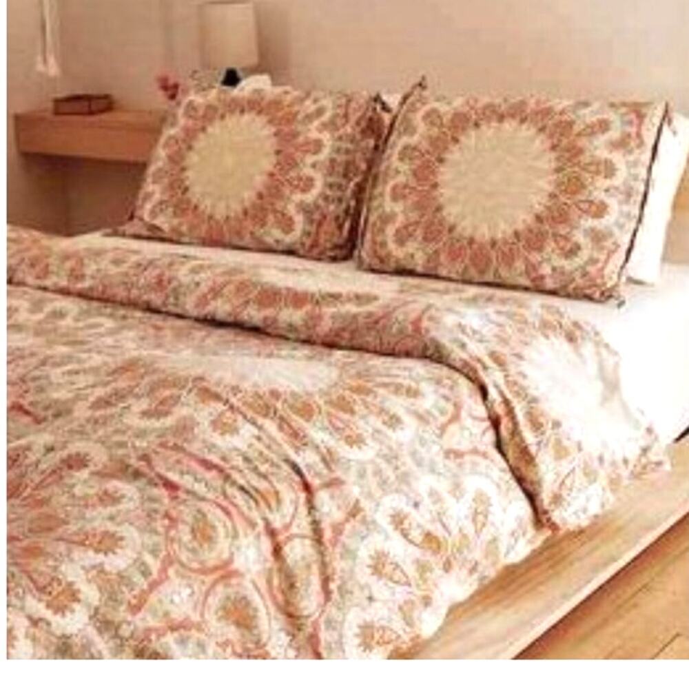 Pottery Barn Valencia Medallion Full/Queen Duvet Cover 2 Shams Orange Cream 2016